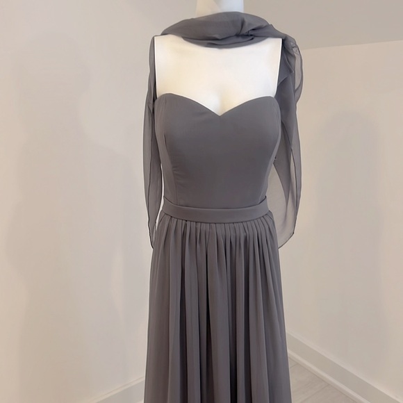 NWT SAMPLE LELA ROSE LR222 size 14 Gray Crinkle Chiffon PRISTINE - Picture 9 of 9